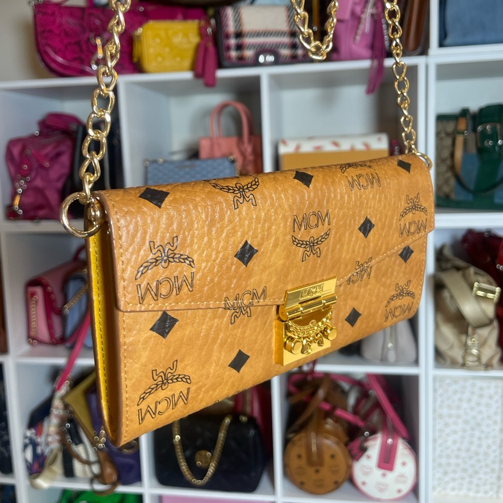 MCM Tracy Wallet in Cognac & Yellow Visetos- Crossbody Wallet NWOT